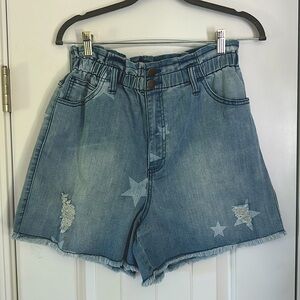 Star Print Denim Shorts
